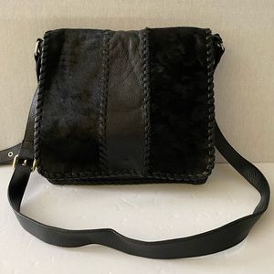 Aqua Madonna Black Calf Hair messenger Bag